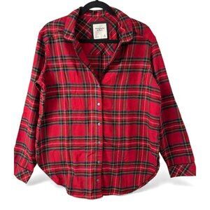 Abercrombie & Fitch Red Plaid Flannel Sleep Shirt M Tartan Cozy Viscose